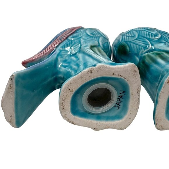 Vintage Japan Majolica Parrot Bird Salt Pepper Shakers 70's Retro 7” Ceramic - Picture 8 of 11